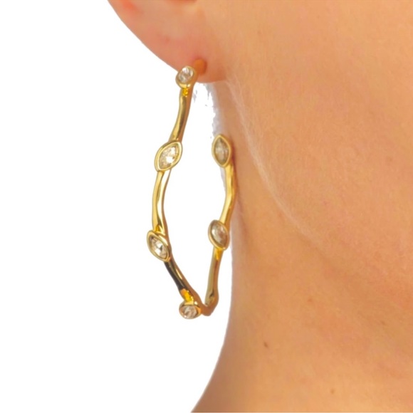 ALEXIS BITTAR Navette Crystal Post Hoop Earrings in Gold
